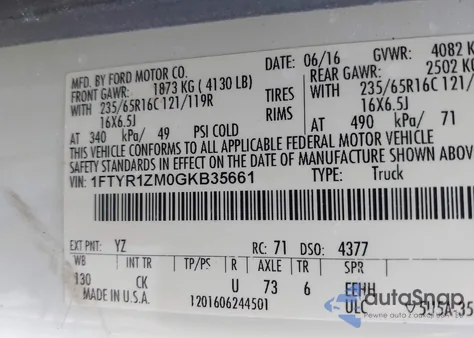 2016 Ford Transit-250 z USA, uszkodzony, nr VIN 1FTYR1ZM0GKB35661